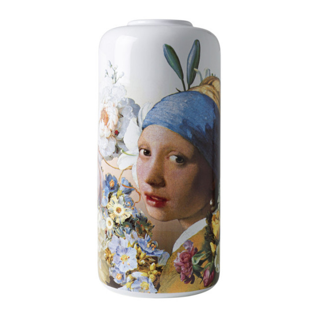 Heinen Delfts Blauw + Cilinder vaas, Meisje met de parel